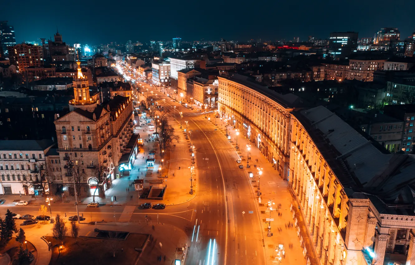 Photo wallpaper road, roof, machine, light, night, the city, lights, movement