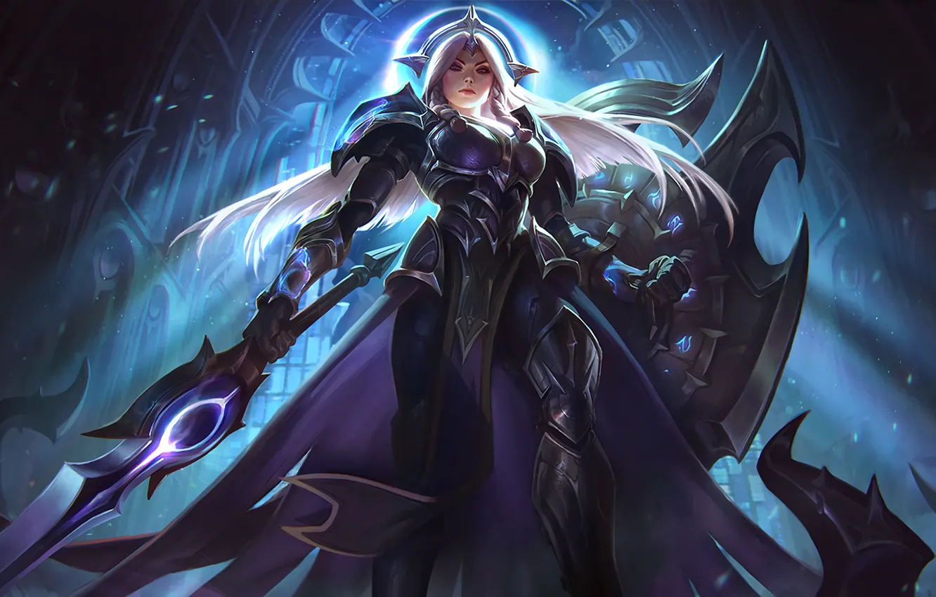Photo wallpaper girl, sword, fantasy, game, armor, weapon, League of Legends, digital art