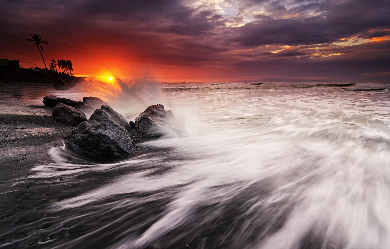 Photo wallpaper beach, palm trees, the ocean, Bali, Indonesia, Manyar Beach