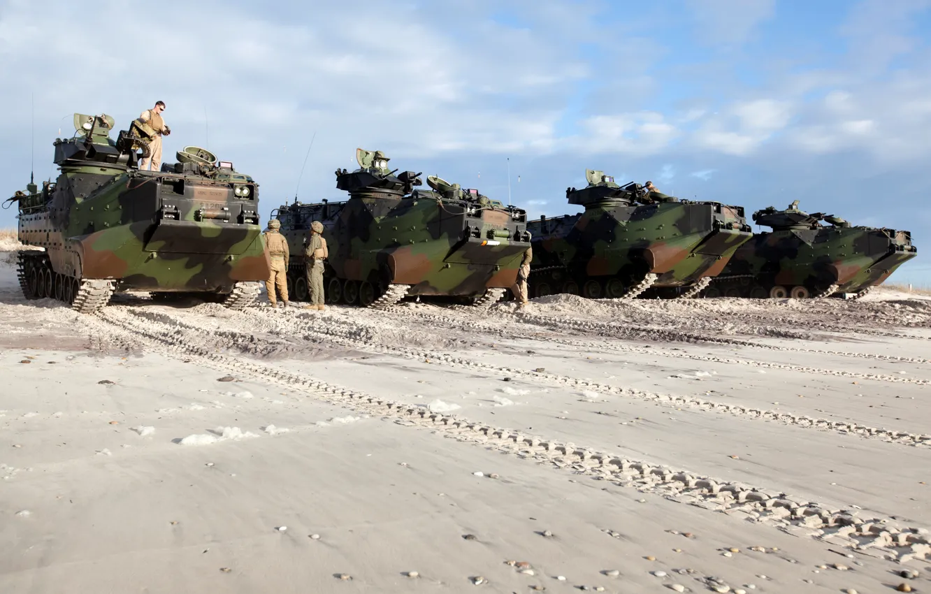 Photo wallpaper sand, traces, combat, American, Marines, assault, amphibious AAV7A1