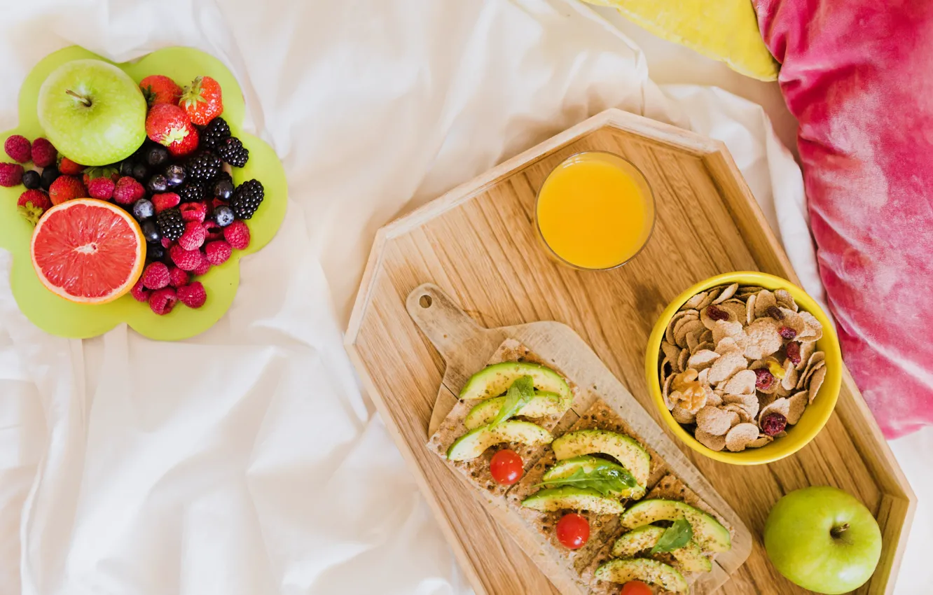 Photo wallpaper berries, Breakfast, fruit, sandwiches