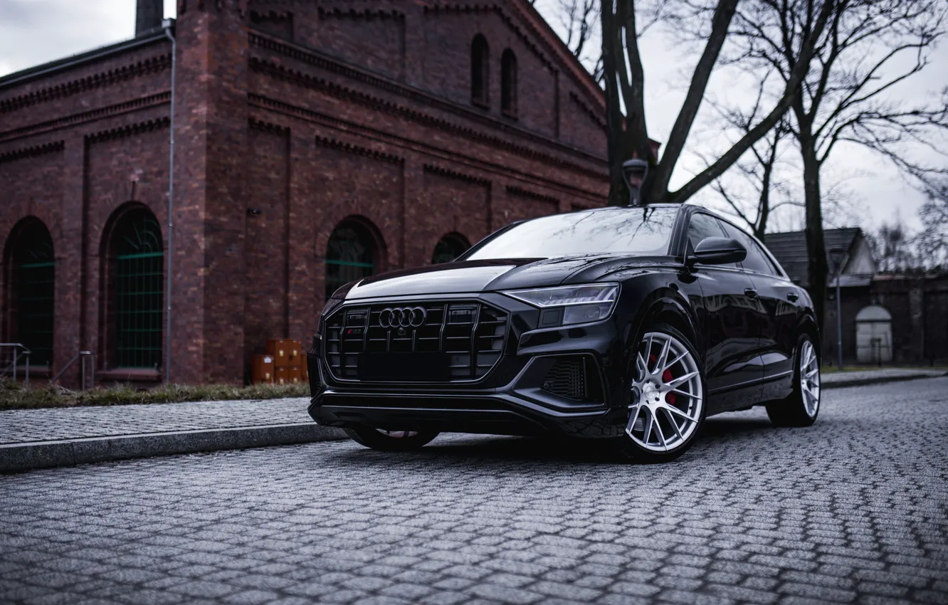 Photo wallpaper Audi, Wall, Black, SUV, VAG, Brick, SQ8