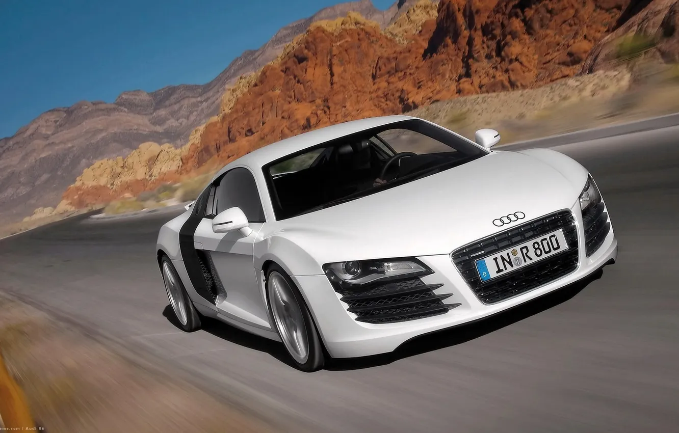 Photo wallpaper machine, mountains, Audi, speed, Audi R8
