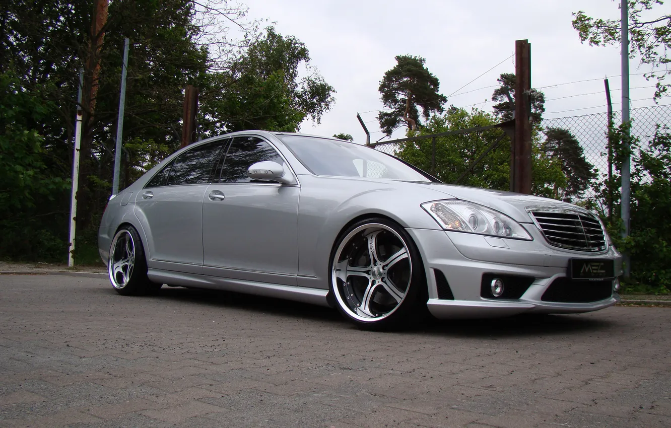 Photo wallpaper car, machine, the sky, asphalt, trees, sky, trees, tuning