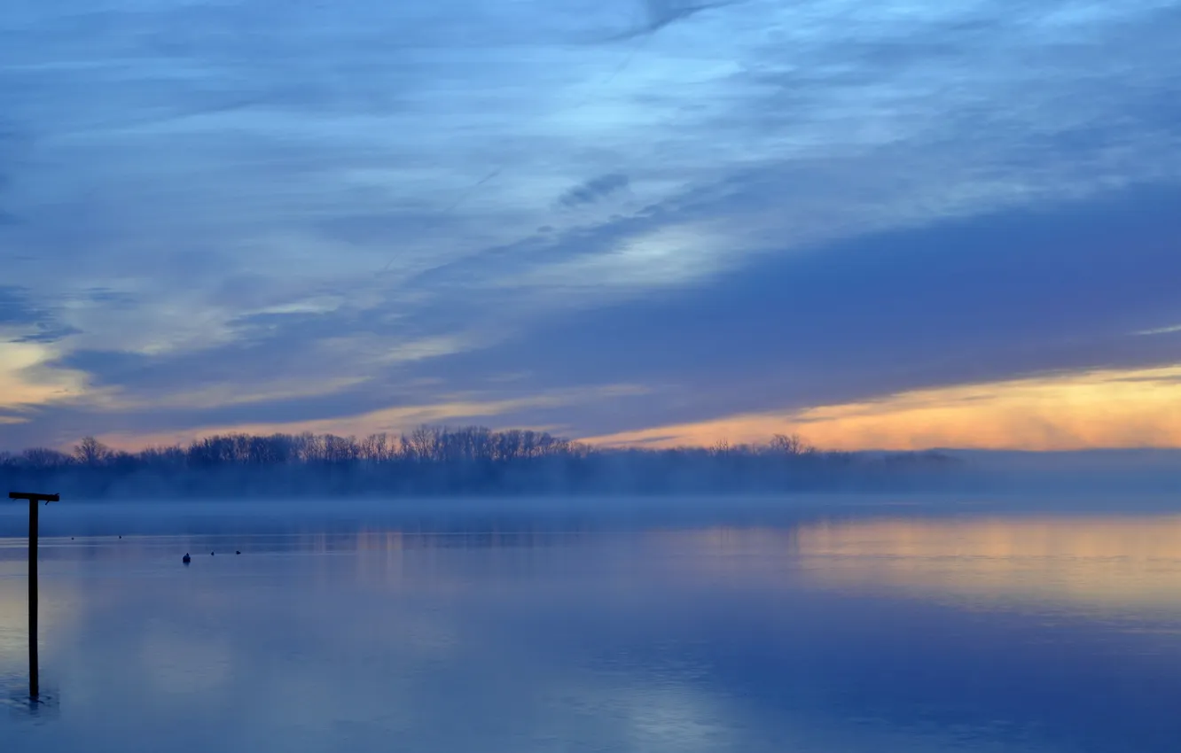 Photo wallpaper landscape, fog, lake, Priroda