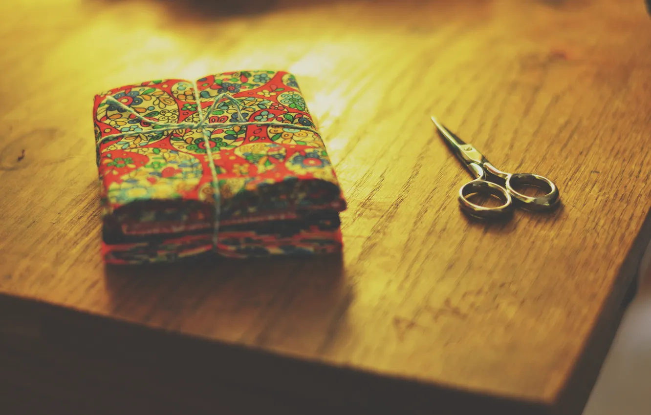 Photo wallpaper table, pattern, figure, fabric, scissors