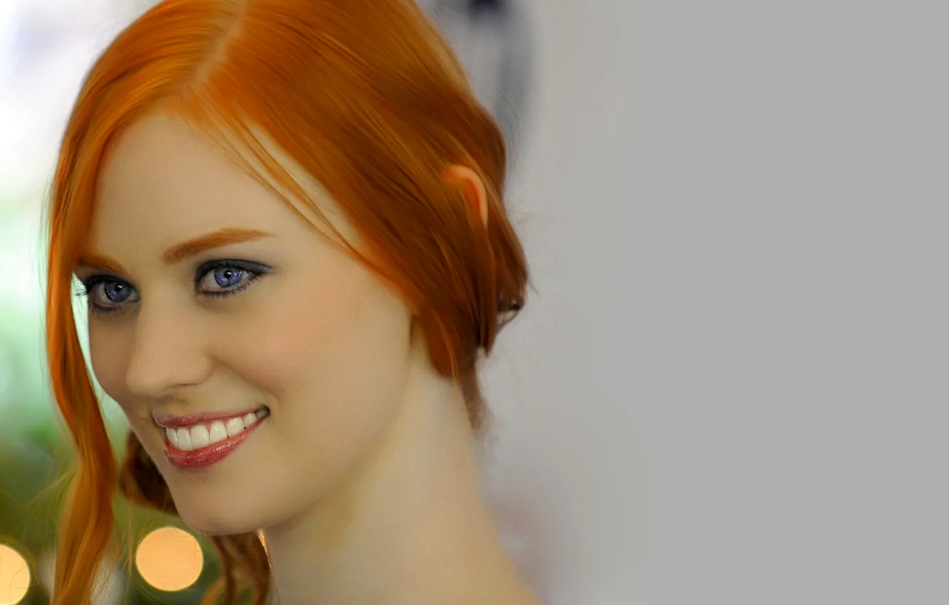 Photo wallpaper face, smile, hair, blonde, red, Deborah Ann Woll, Deborah Ann Wall