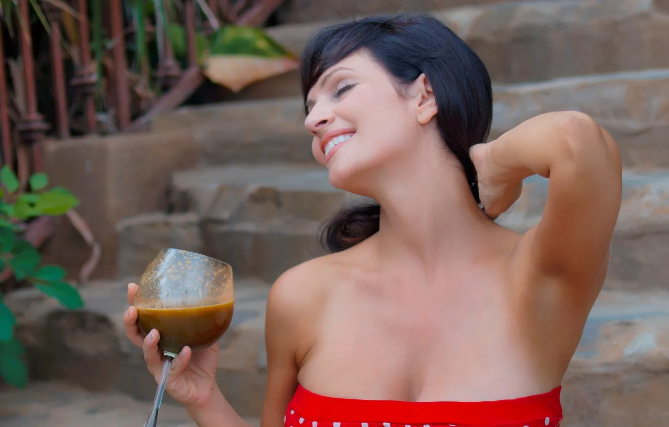 Photo wallpaper red, denise milani, tea, Big boobs