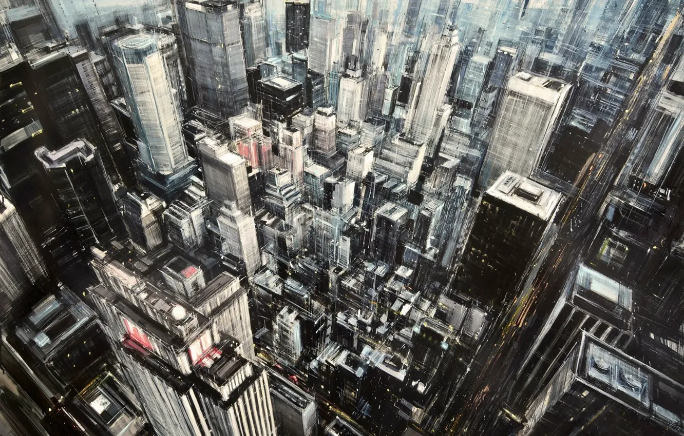 Photo wallpaper skyscrapers, street, abstract realism, Emilio Valerio D'ospina