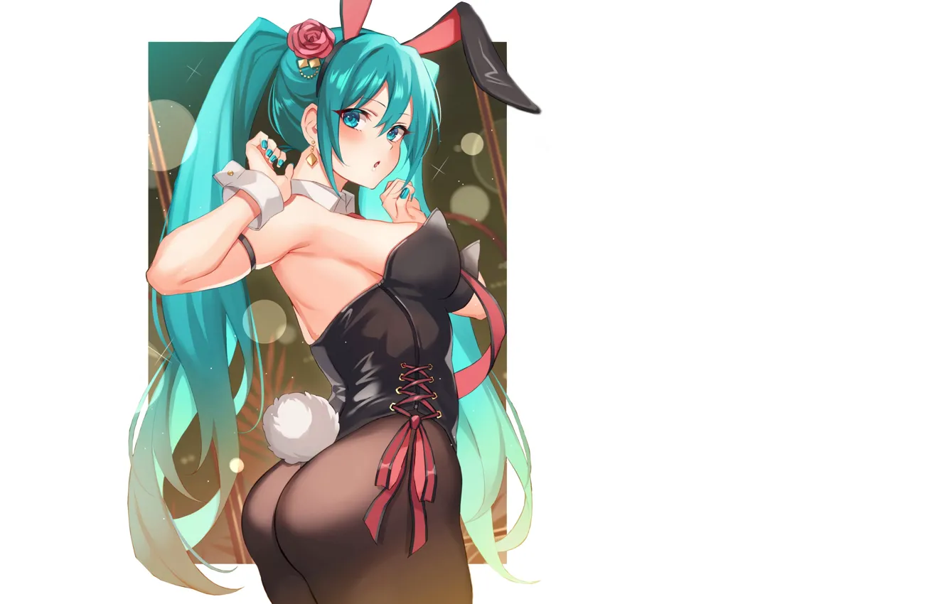 Photo wallpaper green, girl, hot, sexy, sexy girl, rabbit, anime, miku