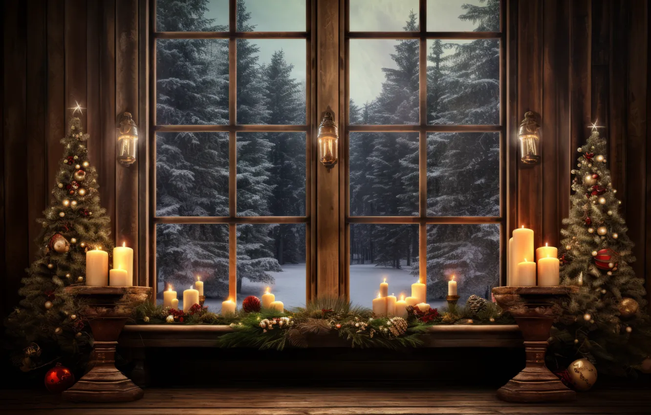 Photo wallpaper winter, forest, light, snow, branches, room, new year, interior