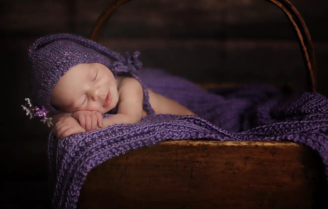 Photo wallpaper children, sleep, blanket, sleeping, cap, baby, child, newborn