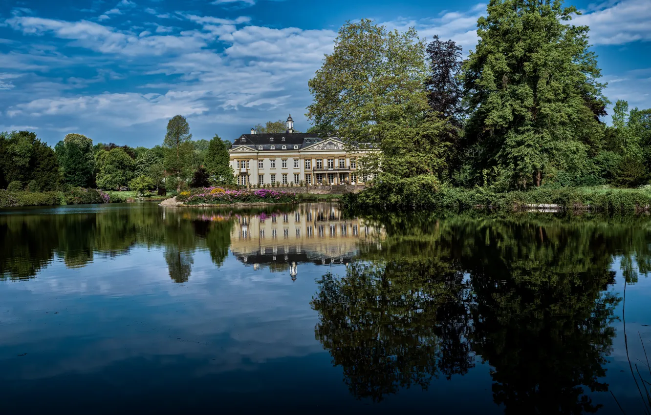 Photo wallpaper trees, lake, pond, Park, reflection, Germany, Germany, Palace