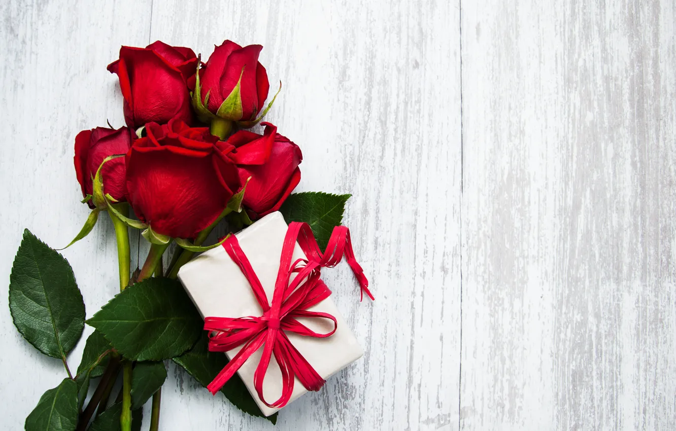 Photo wallpaper box, gift, roses, bouquet, Olena Rudo