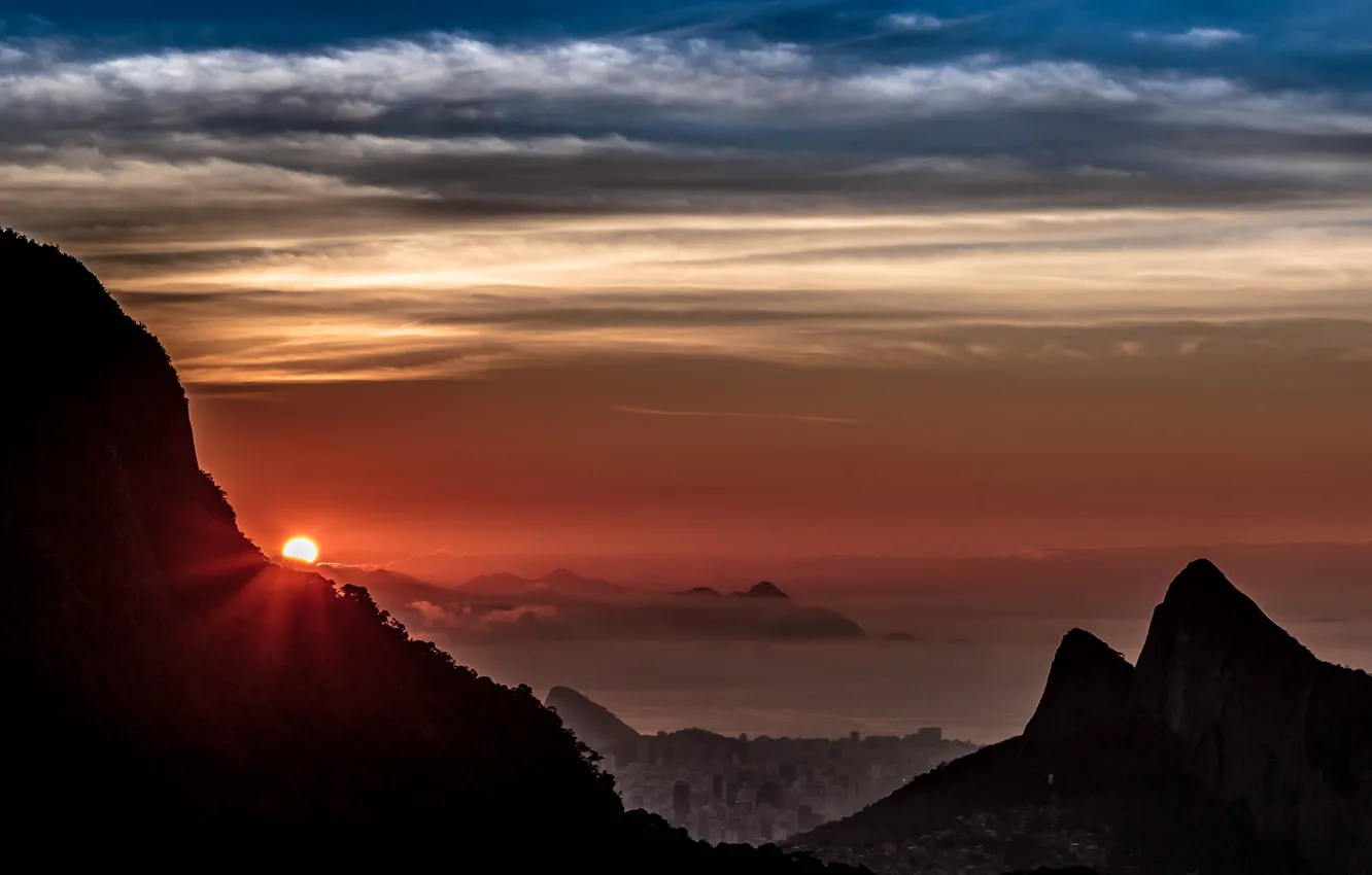 Photo wallpaper the sky, the sun, clouds, the city, panorama, Rio de Janeiro, Rio de Janeiro