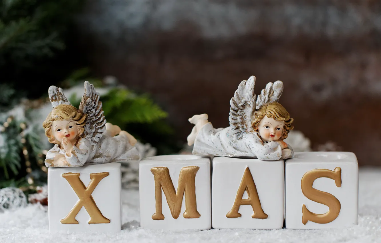 Photo wallpaper new year, Christmas, angels, merry christmas, Xmas, decoration, holiday celebration