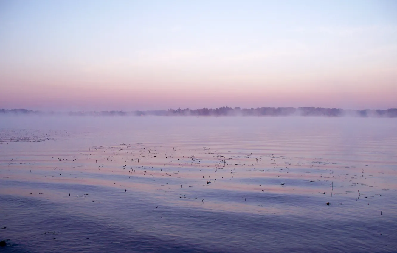 Photo wallpaper water, surface, river, dawn, fishing, morning, haze, quiet