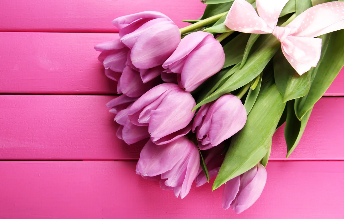 Photo wallpaper flowers, bouquet, tape, tulips, pink, wood, pink, flowers