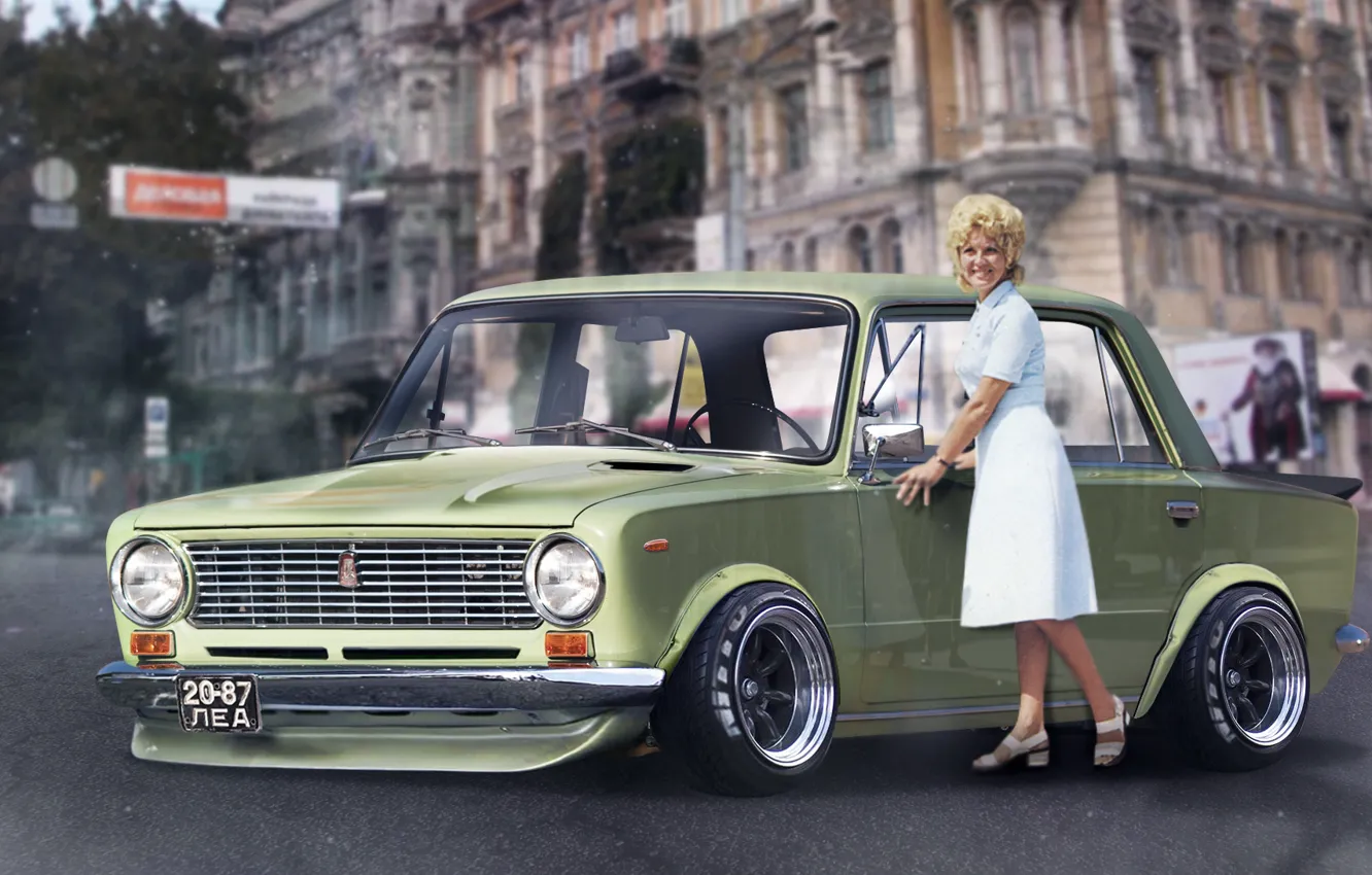 Photo wallpaper girl, house, tuning, tuning, gtr, Lada, 2101, VAZ