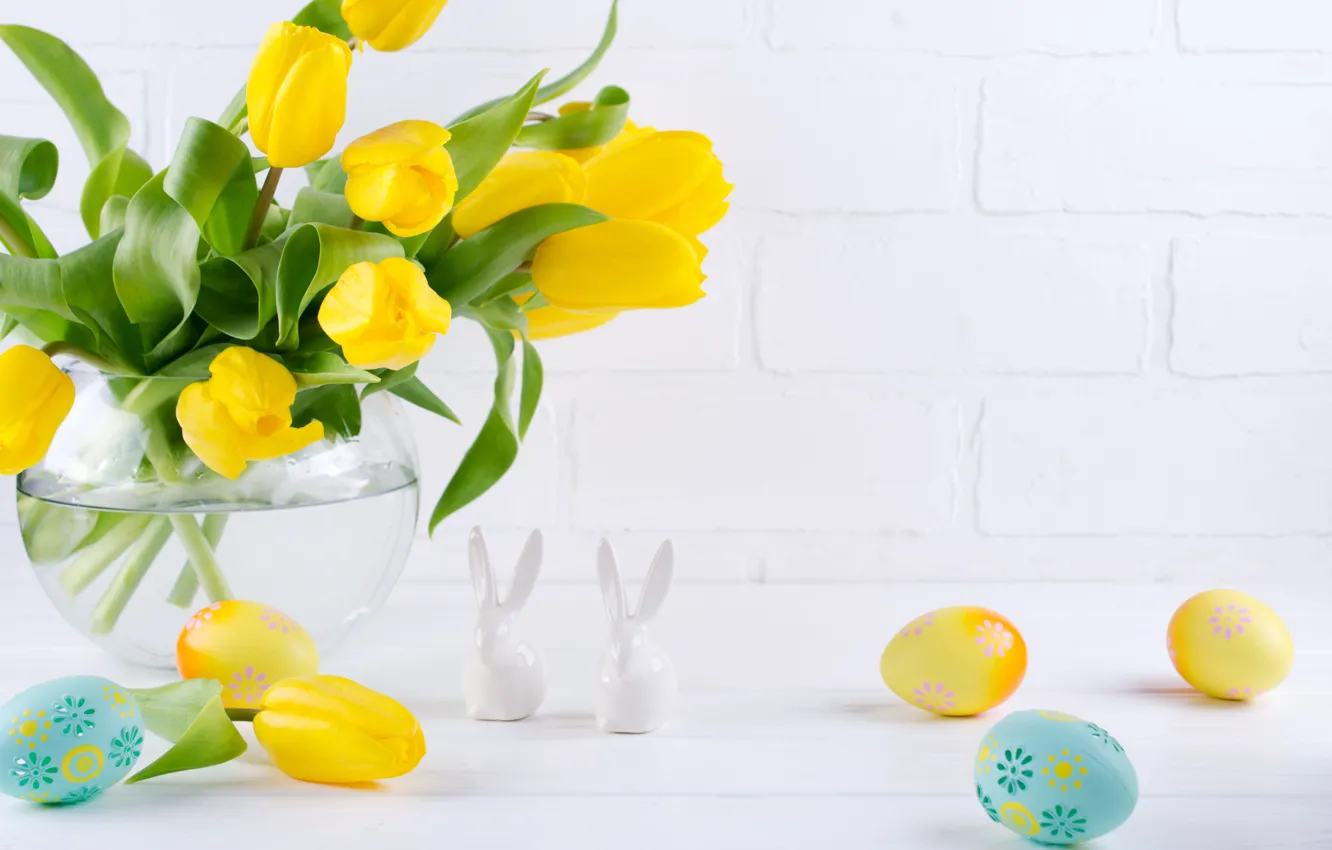 Photo wallpaper flowers, Easter, tulips, vase, figures, egg, Irinka Vasilinka