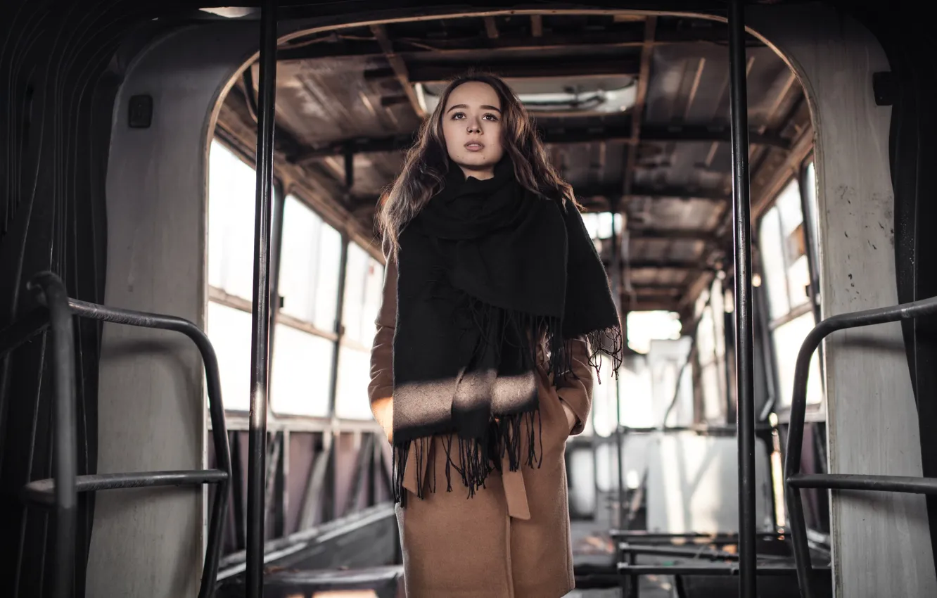 Photo wallpaper girl, bus, Andrey Frolov, Valeria Novikova