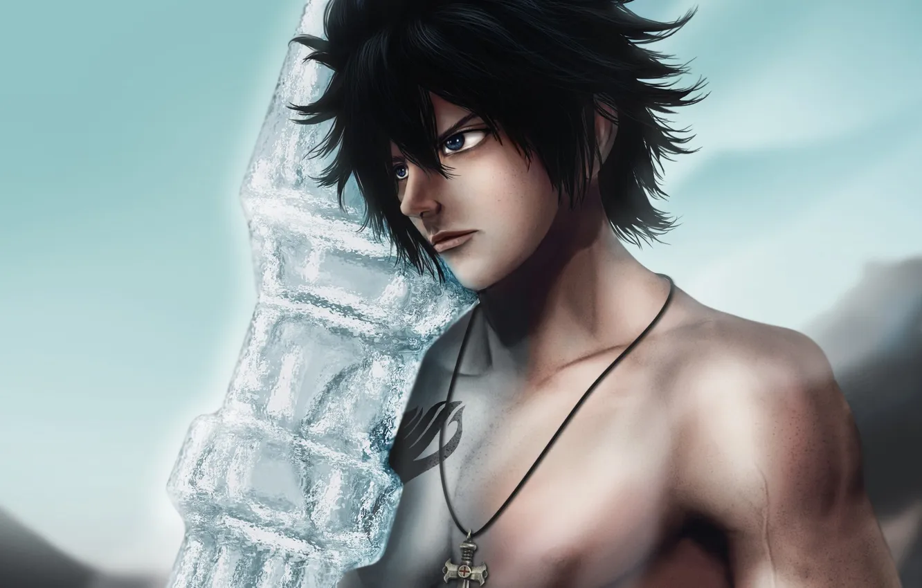 Photo wallpaper ice, art, tattoo, guy, cross, fairy tail, Gray Fullbuster