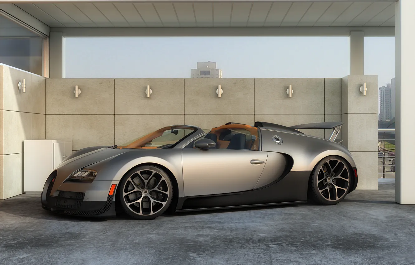 Photo wallpaper machine, graphics, art, Bugatti, Grand, Veyron, supercar, Sport