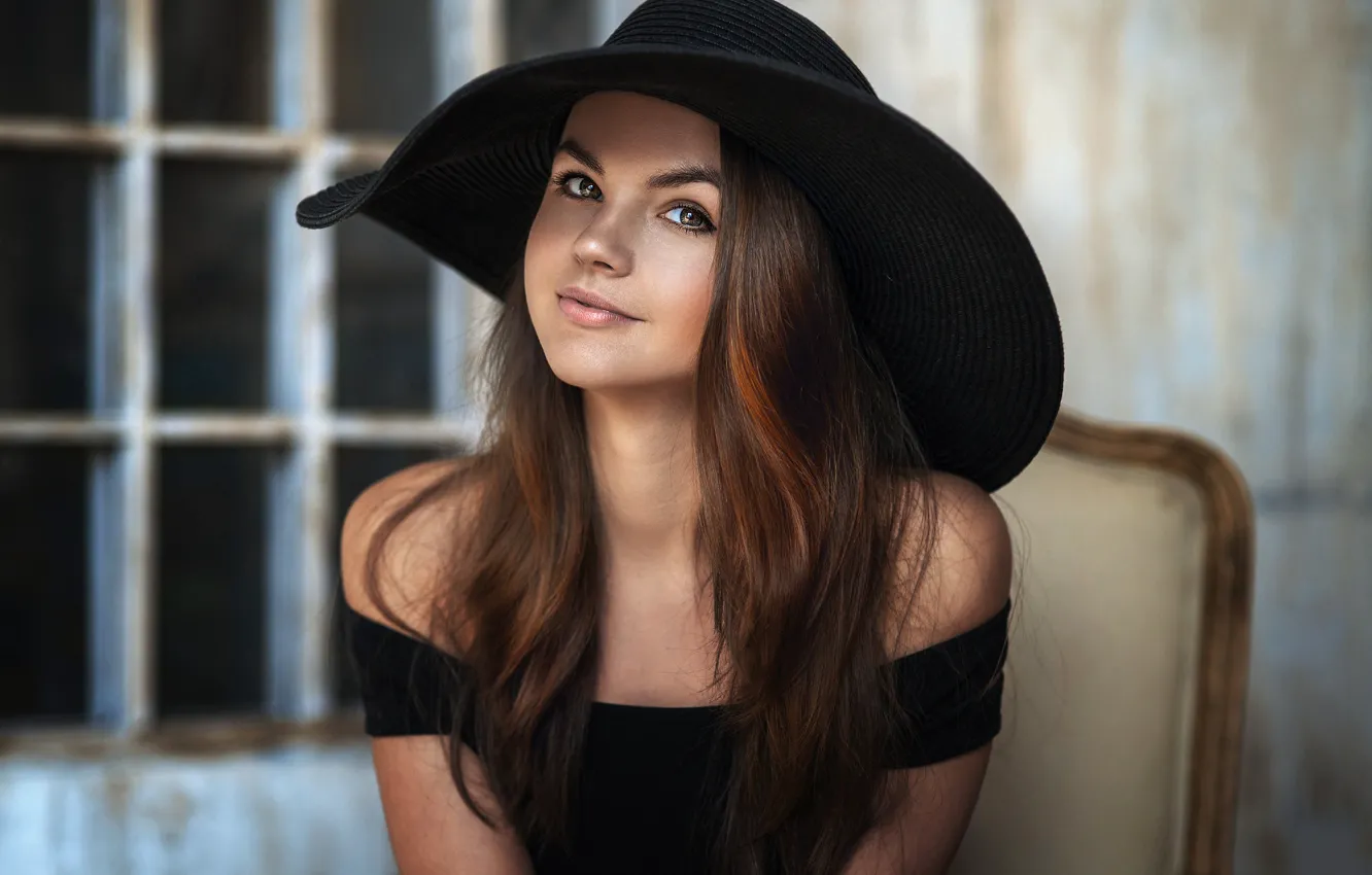Photo wallpaper eyes, look, girl, portrait, photographer, hat, Ekaterina, Dennis Drozhzhin