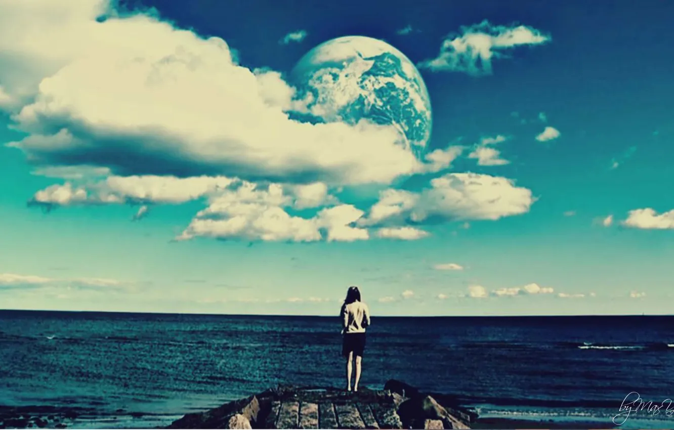 Photo wallpaper sea, beach, The sky, Planet, Kind, other land