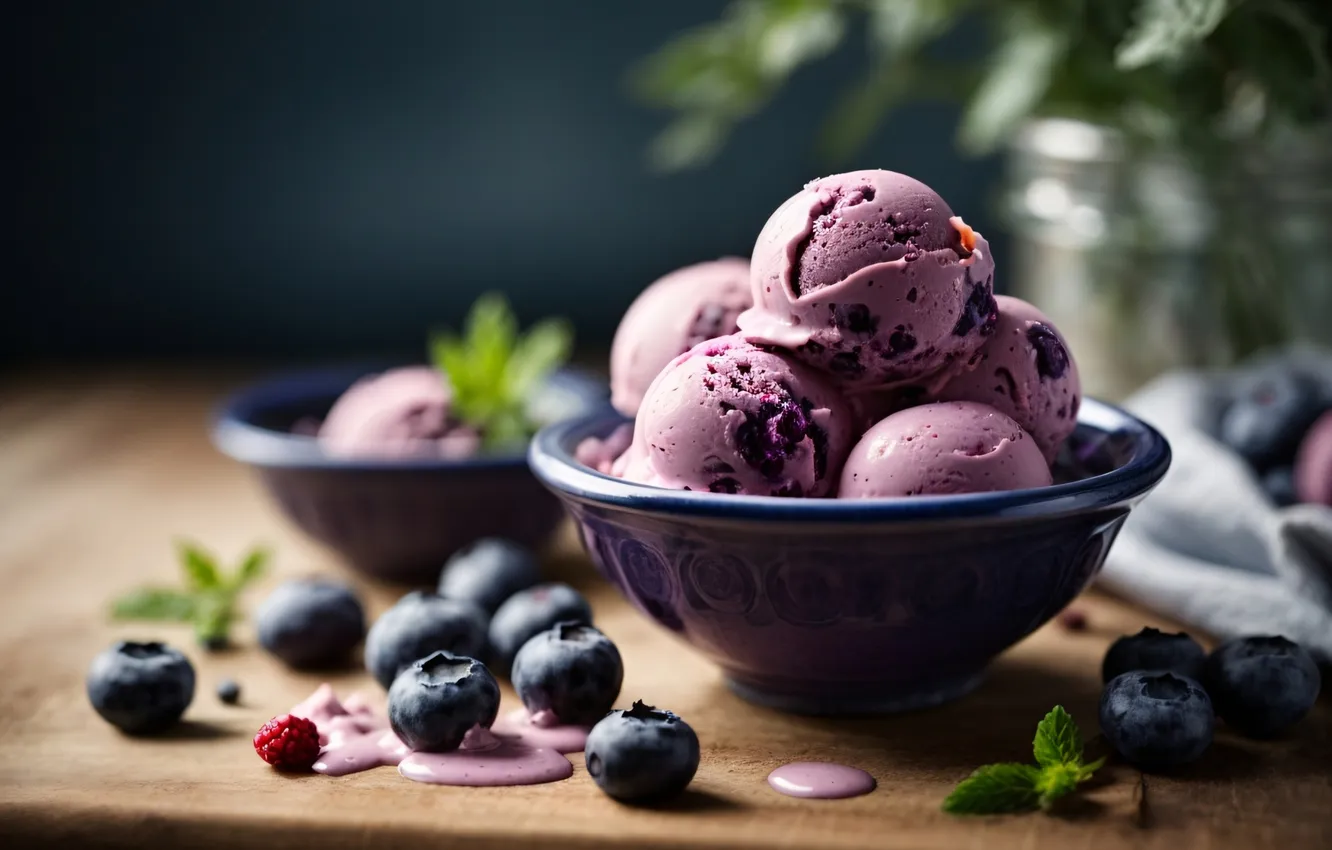 Photo wallpaper berries, food, blueberries, ice cream