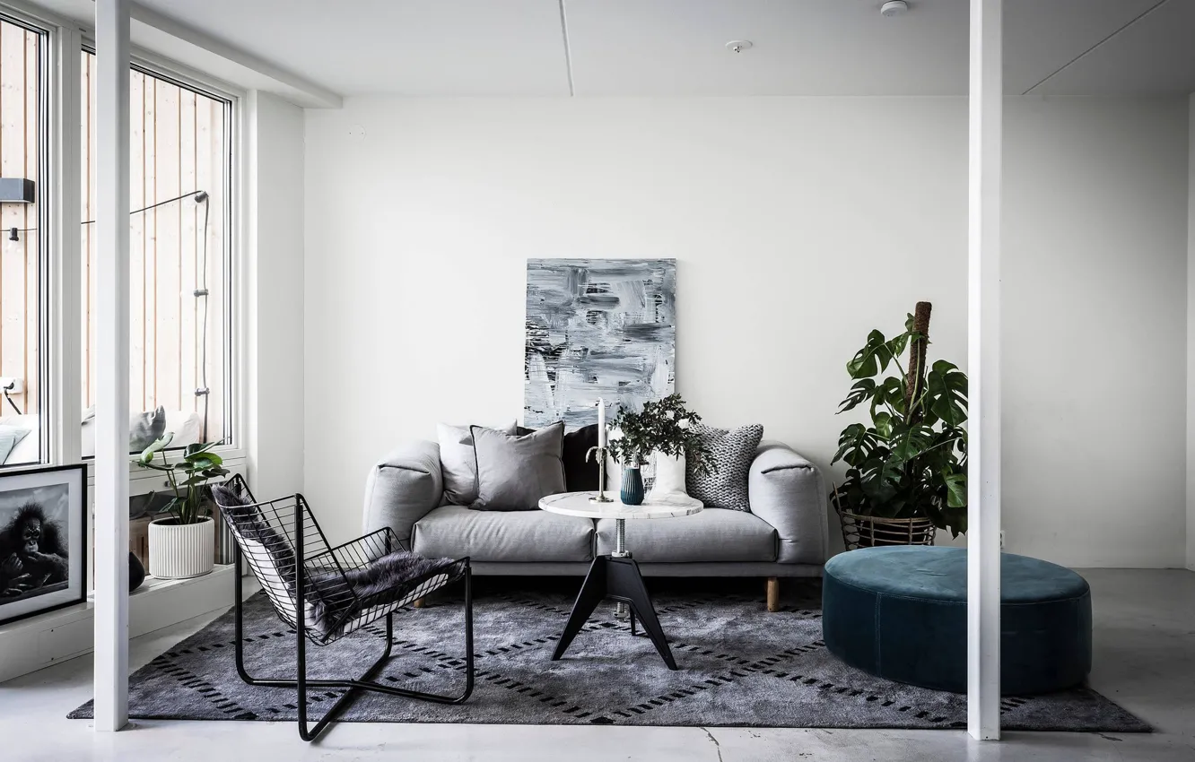 Photo wallpaper interior, living room, Scandinavian style, Apartment in Stockholm