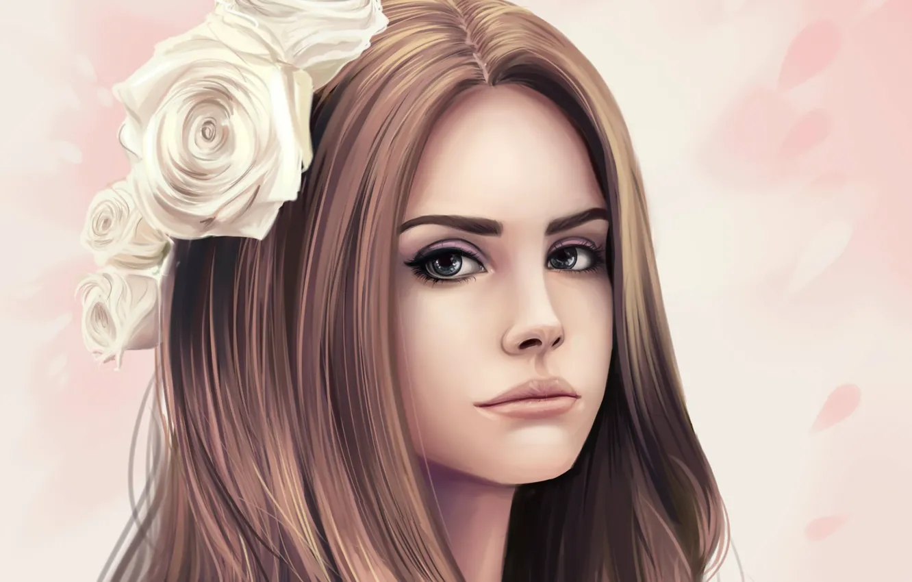 Photo wallpaper look, girl, flowers, roses, Lana Del Rey
