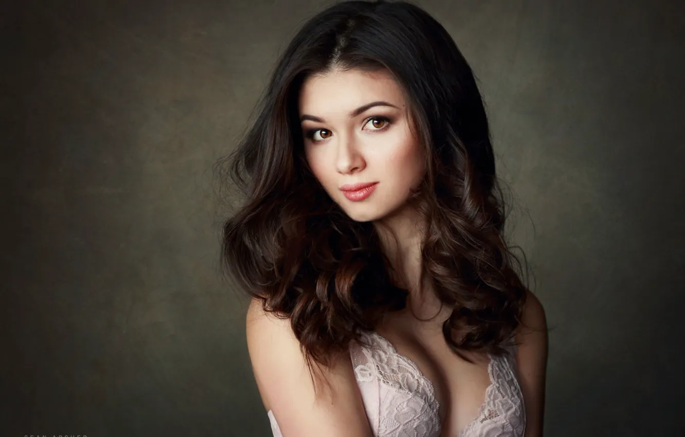 Photo wallpaper model, portrait, profile, White Bra, looking at camera, Sean Archer