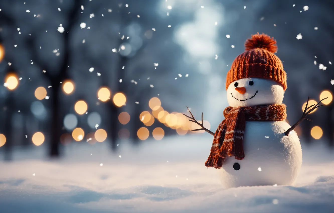 Photo wallpaper winter, snow, decoration, new year, Christmas, snowman, Christmas, winter