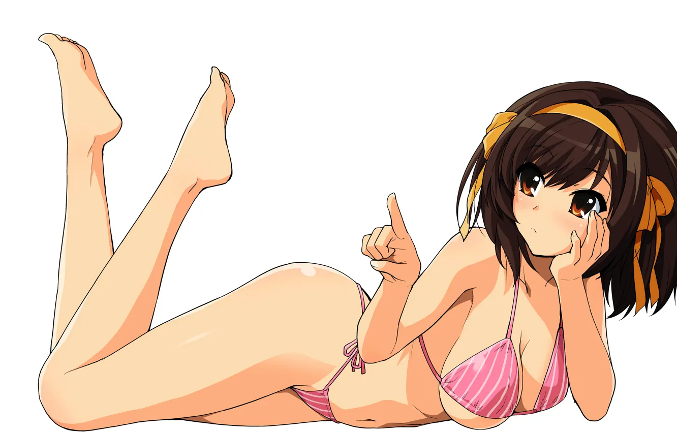 Photo wallpaper girl, sexy, cleavage, brown hair, boobs, anime, beautiful, short hair