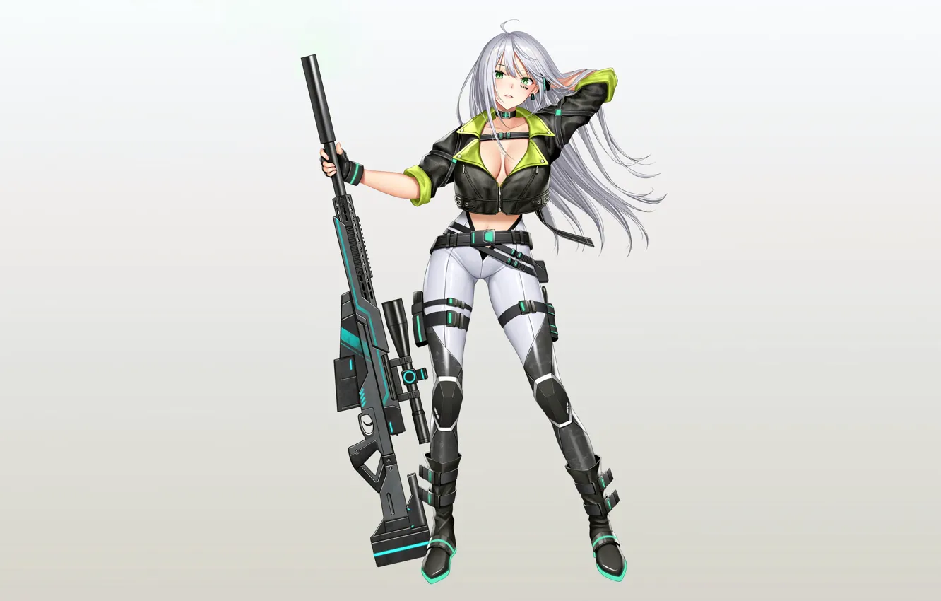 Photo wallpaper girl, sexy, cleavage, green eyes, long hair, boobs, anime, beautiful