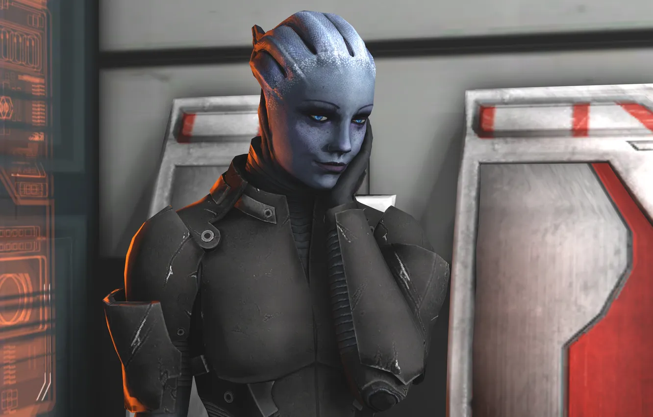 Photo wallpaper smile, costume, mass effect, liara, asari