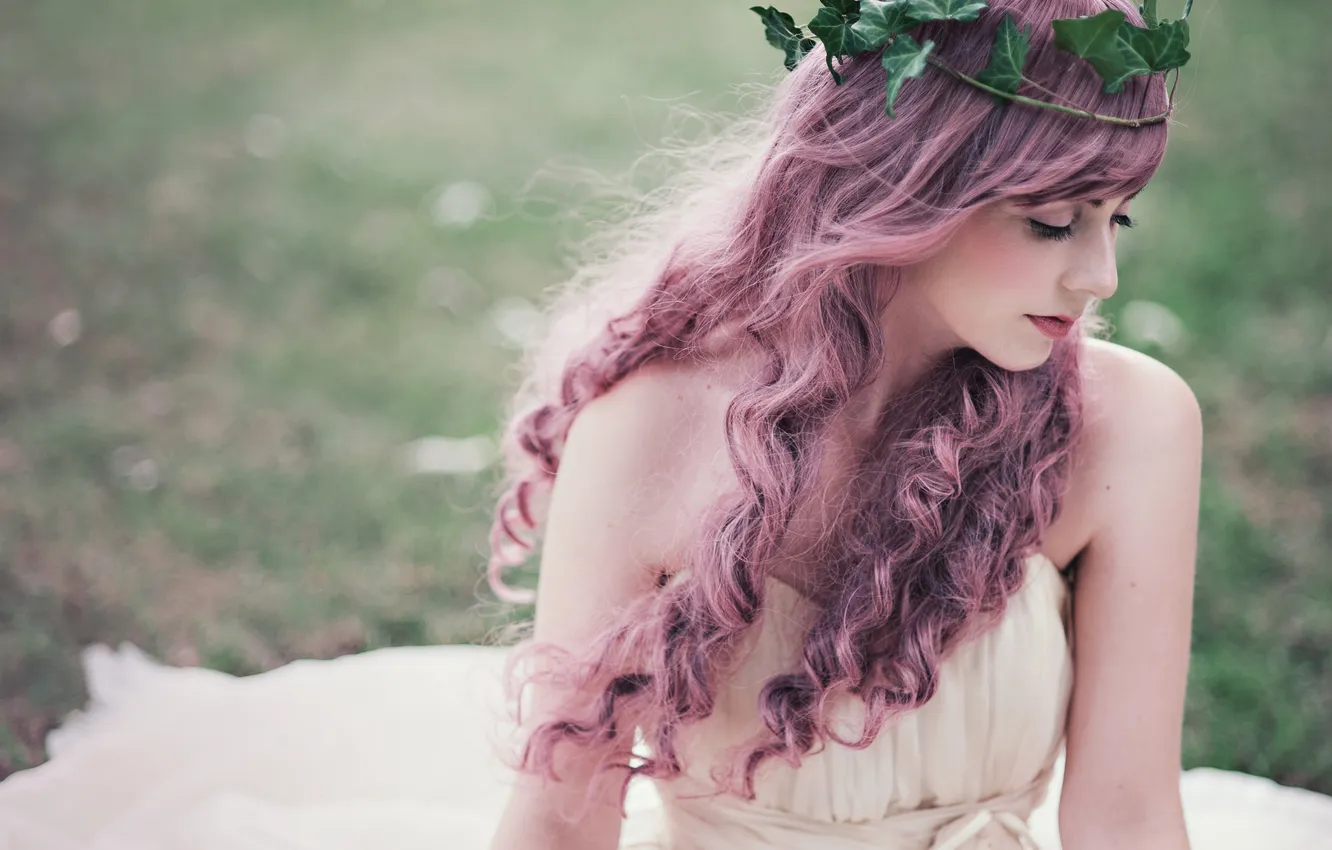 Photo wallpaper girl, hair, pink, curls, curls