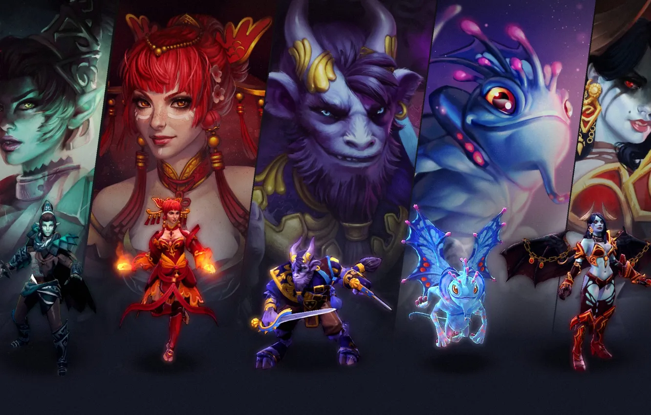 Photo wallpaper dota 2, riki, Lina, Puck, Phantom Assassin, queen of pain