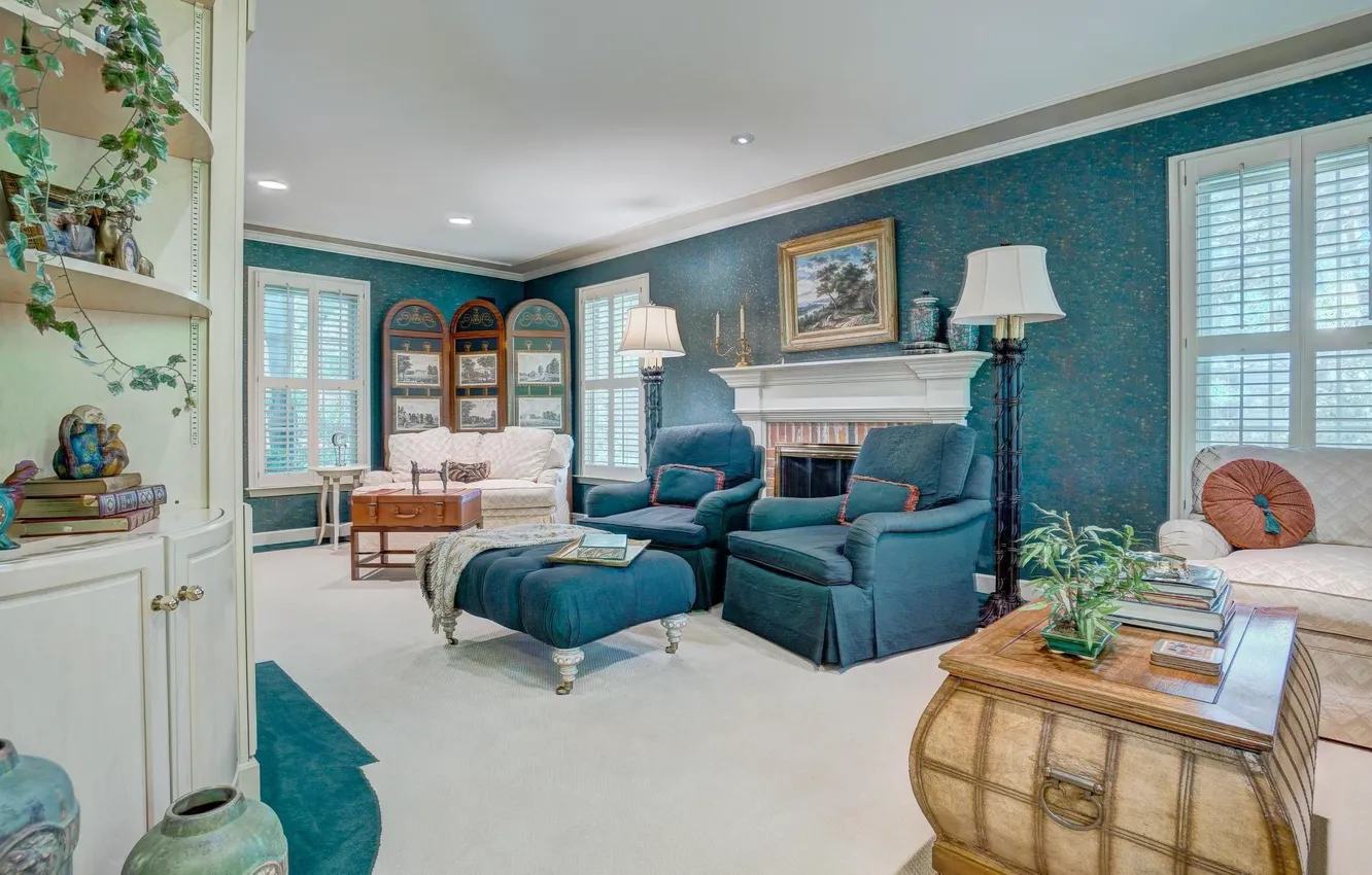 Photo wallpaper design, style, room, interior, fireplace, living room