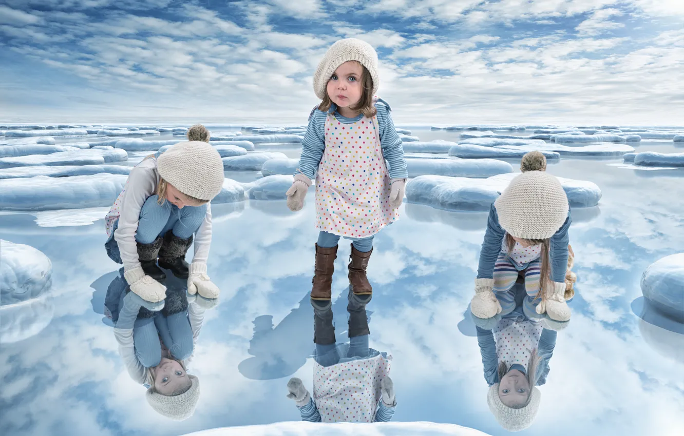 Photo wallpaper snow, girls, ice, Just a frozen lake