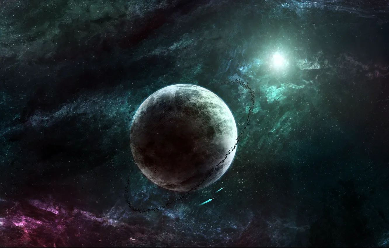 Photo wallpaper color, space, nebula, the universe, planet, flash, stars, asteroids
