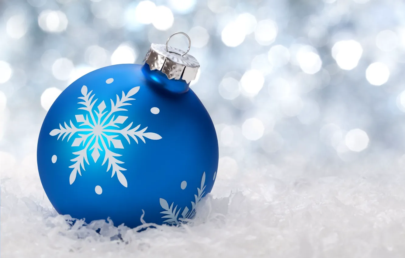 Photo wallpaper winter, snow, blue, background, holiday, Wallpaper, toys, new year