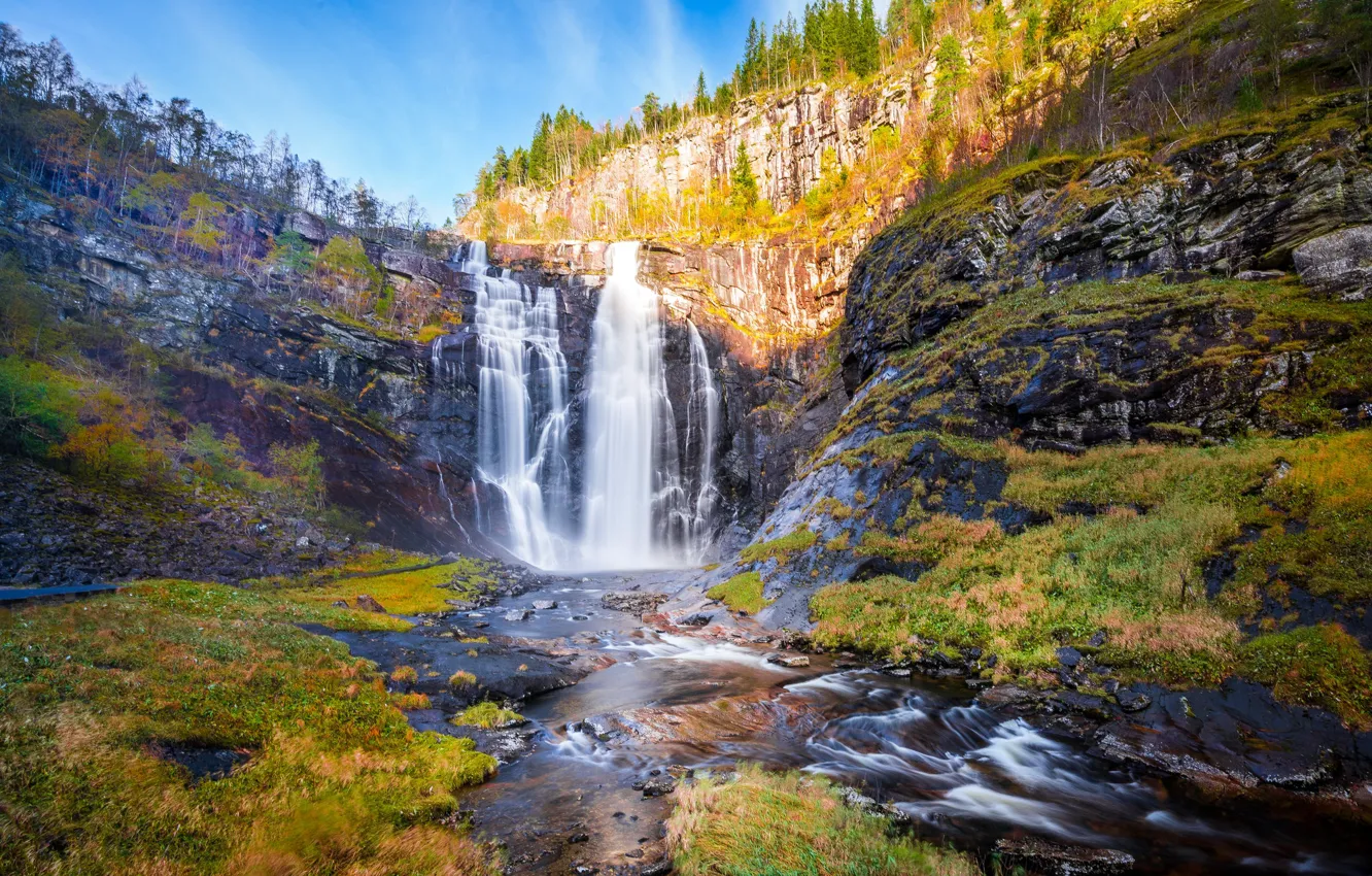 Photo wallpaper autumn, waterfall, October, Norway, Norway