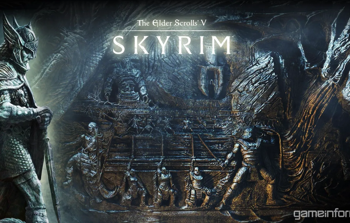 Photo wallpaper logo, warrior, fantasy, Skyrim, bas, Skyrim, The Elder Scrolls