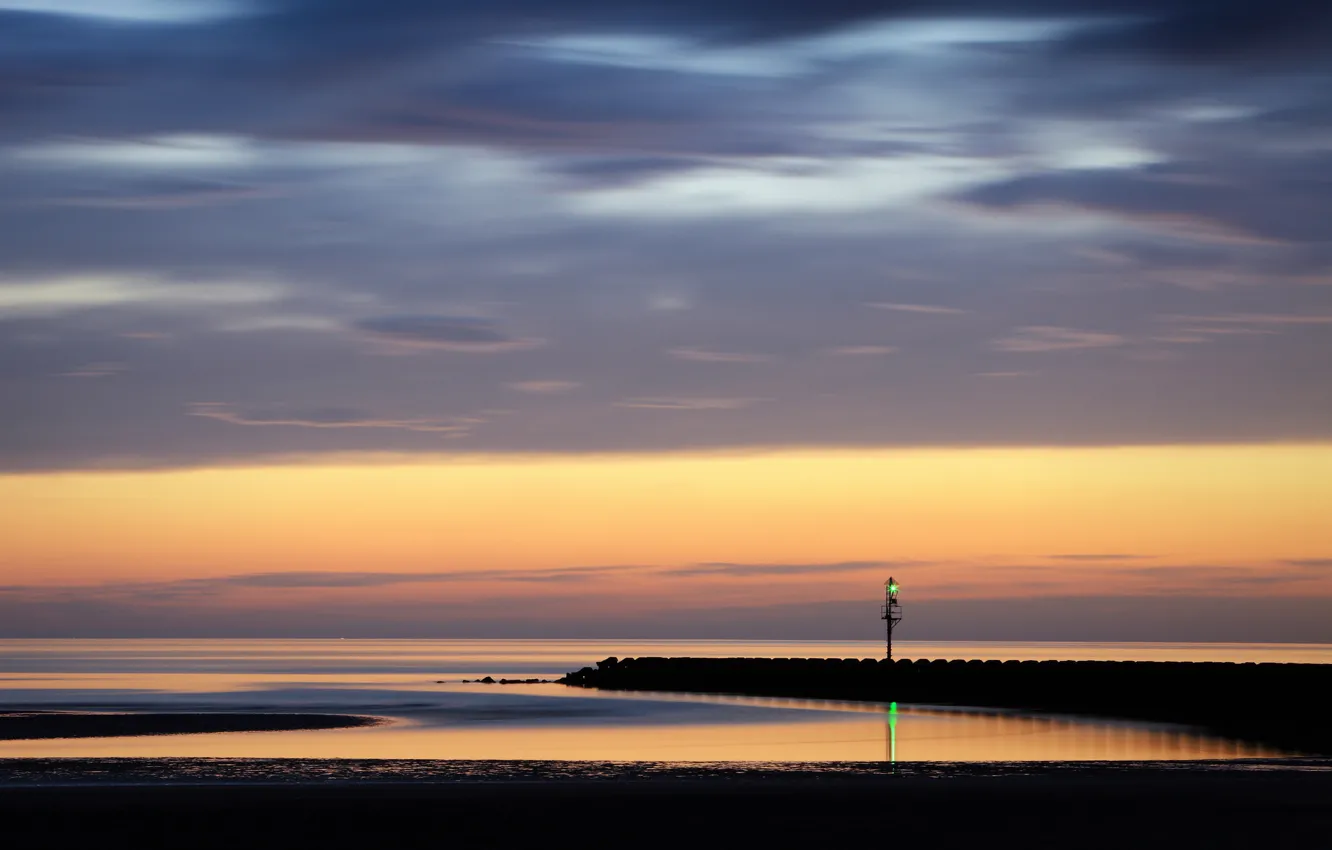 Photo wallpaper sea, the sky, sunset, clouds, shore, coast, England, the evening