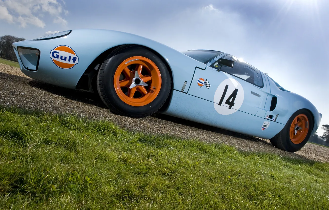Photo wallpaper road, grass, wheel, the door, drives, racing, Ford GT40