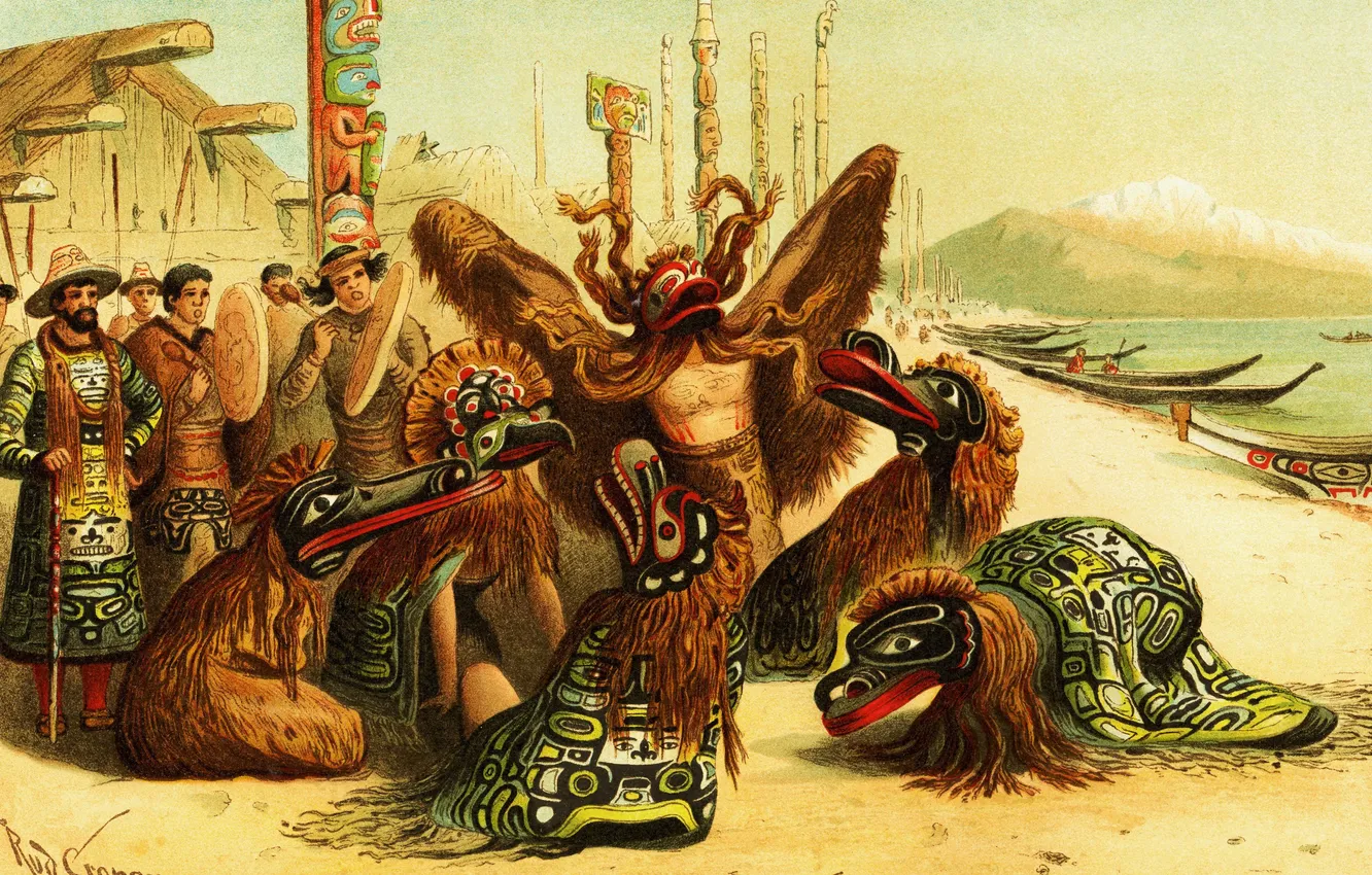 Photo wallpaper picture, painting, painting, Bella Coola, Indians Native North America