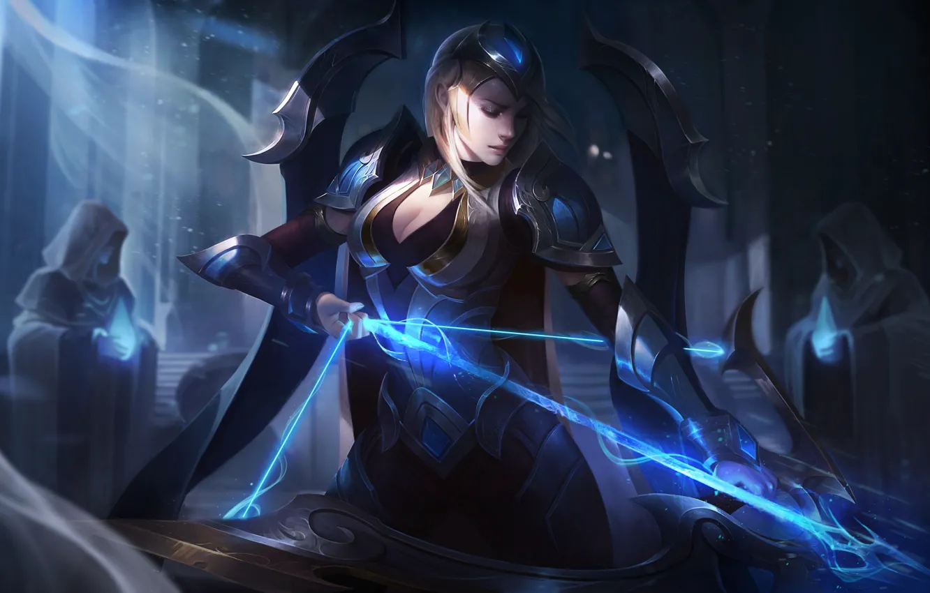 Photo wallpaper light, bow, temple, arrows, splash, string, Championship, League of Legends