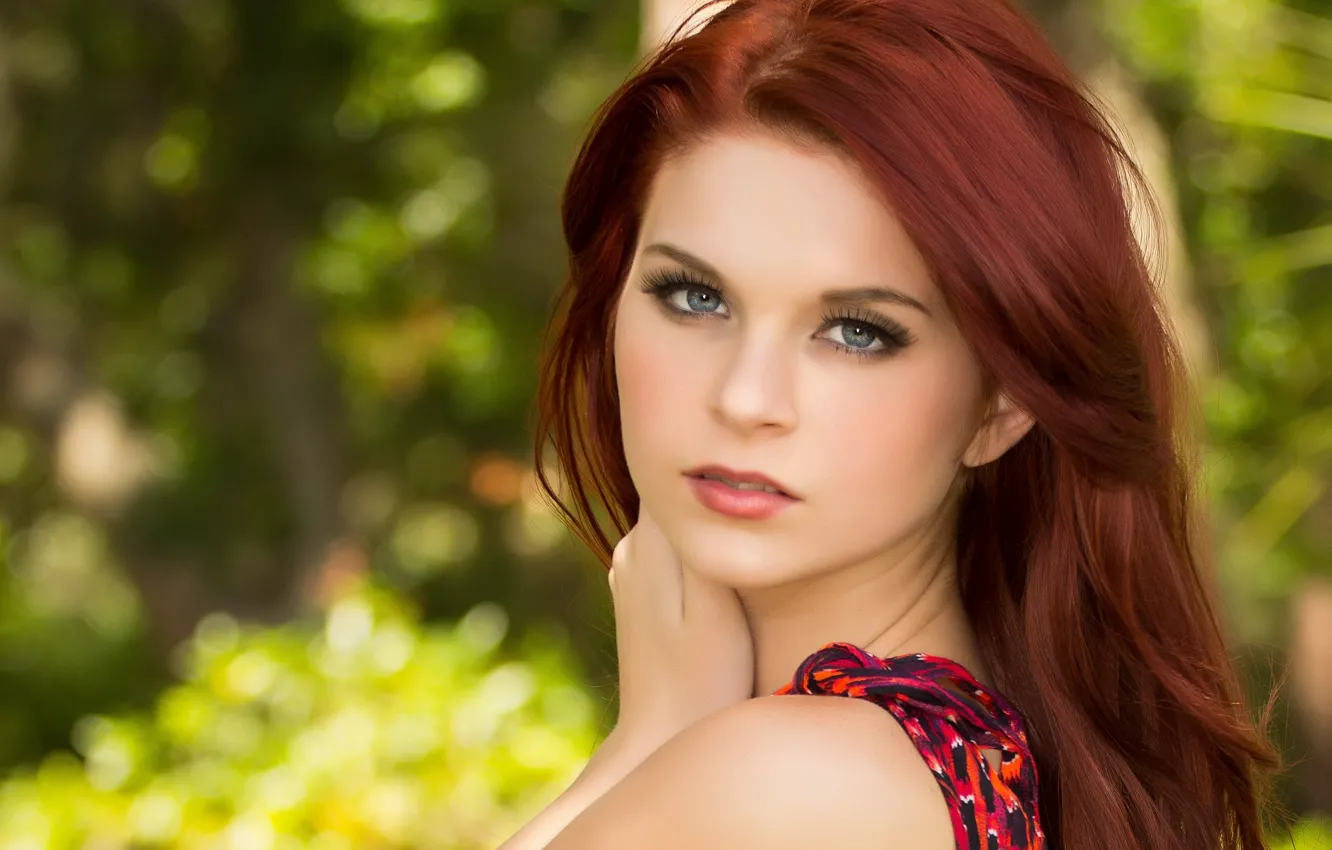 Photo wallpaper look, girl, redhead, blue-eyed